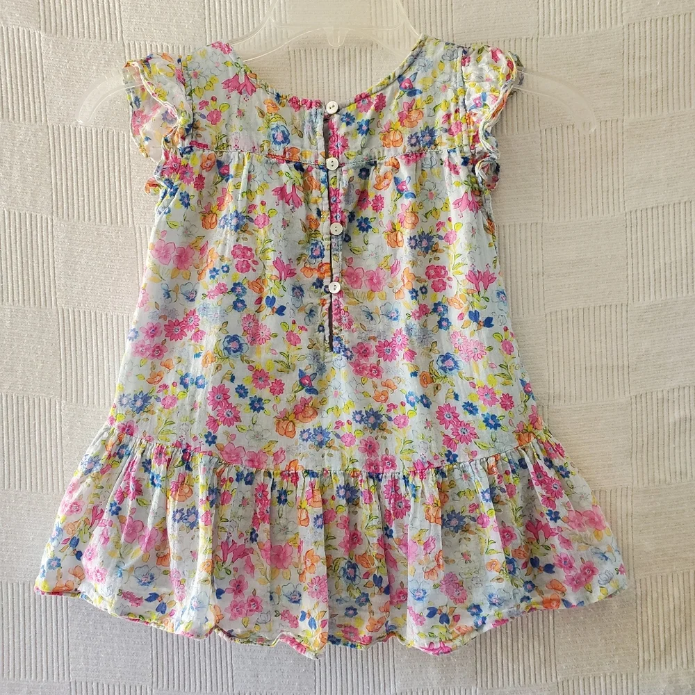 LoveShackFancy Girls Floral Ruffled Dress - Pink, Blue, Yellow